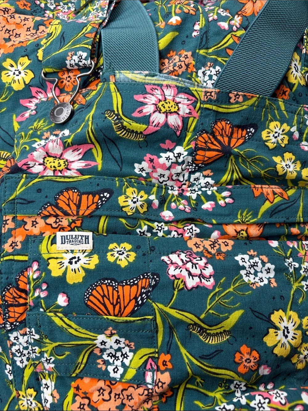 NWT Duluth Heirloom Gardening Bib Overall Shorts M Midnight Green Monarchs - Picture 8 of 13